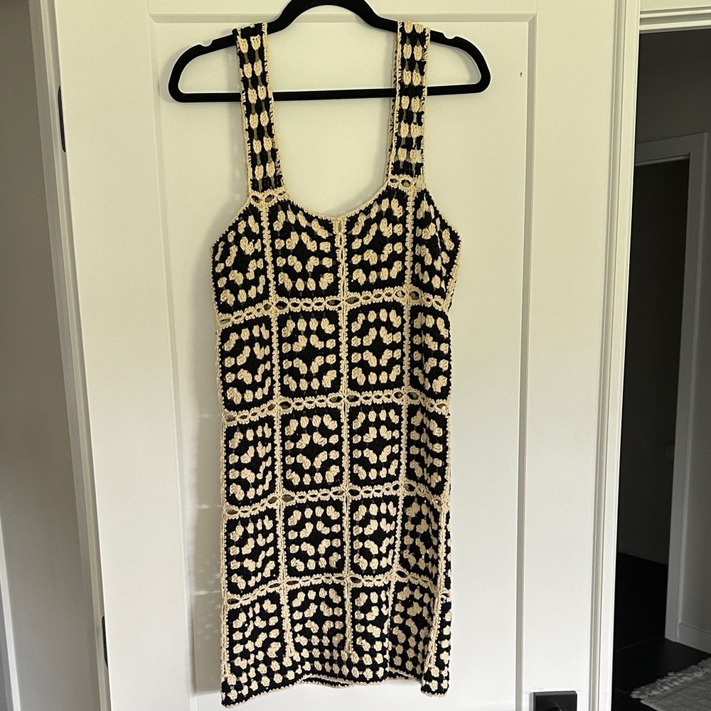 Vici Black and Cream Crochet Mini Dress